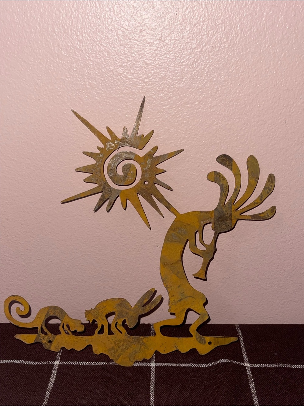 Kokopelli Flute Player and Sun Plasma Cut Metal Wall Art Interior/Exterior Patin
